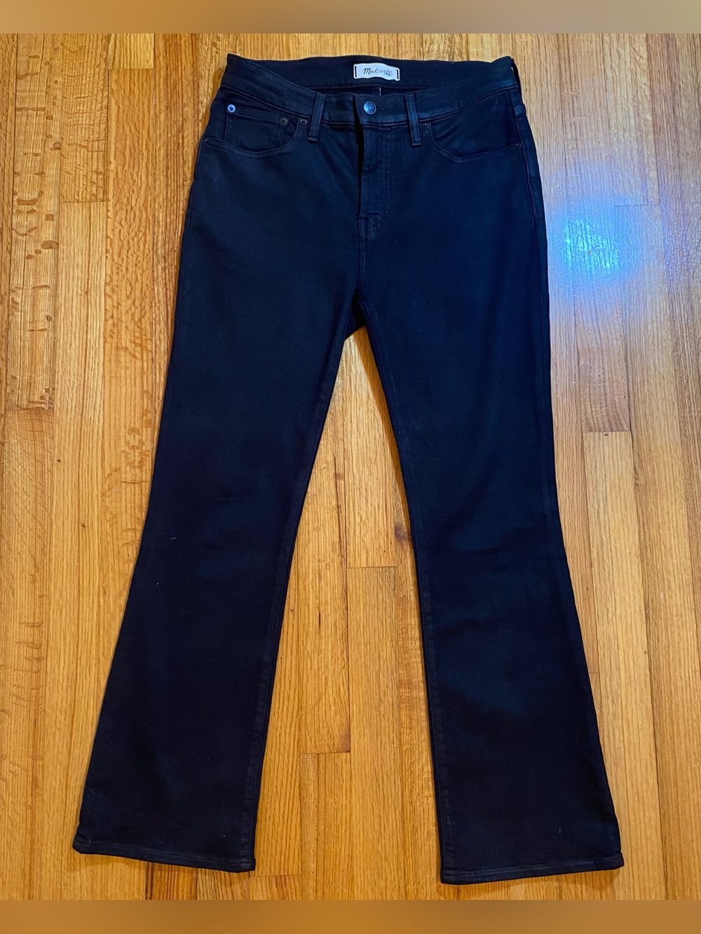 Madewell Mid-Rise Kick Out Crop Jeans in True Black Wash Coated Edition size 28 - Picture 3 of 16